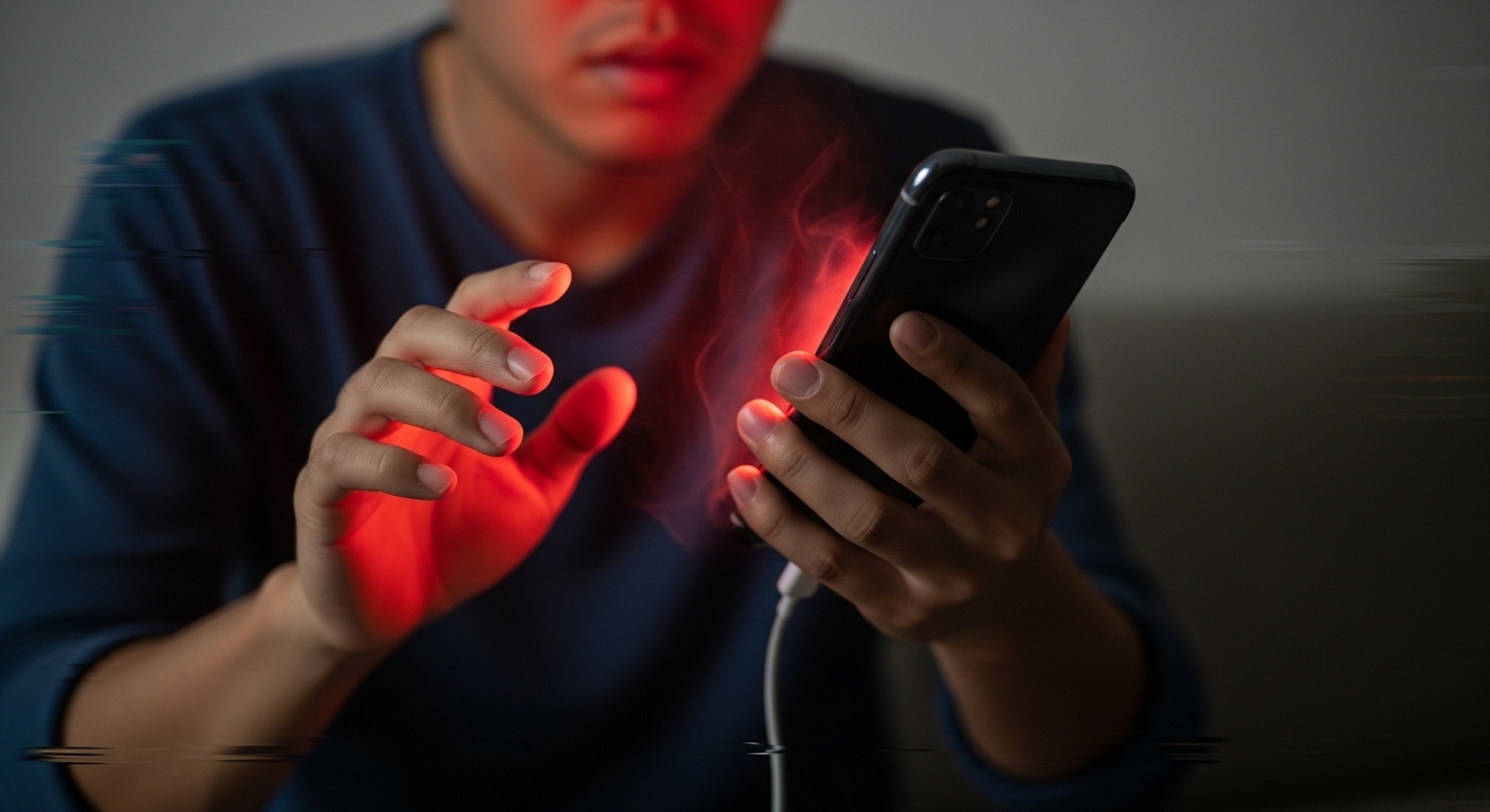 Por Qué Tu Cargador Original Importa Más Que Nunca 1 Persona usando cargador no original que se calienta