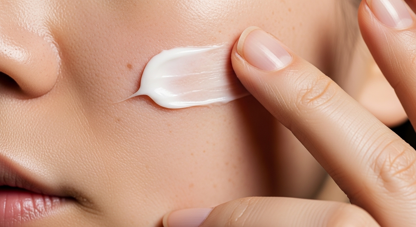 Rutina de Piel "Skin Cycling": Qué Es y Por Qué Está Revolucionando el Cuidado Facial 2 Aplicacion de crema hidratante reparadora en la piel durante una noche de recuperacion del skin cycling