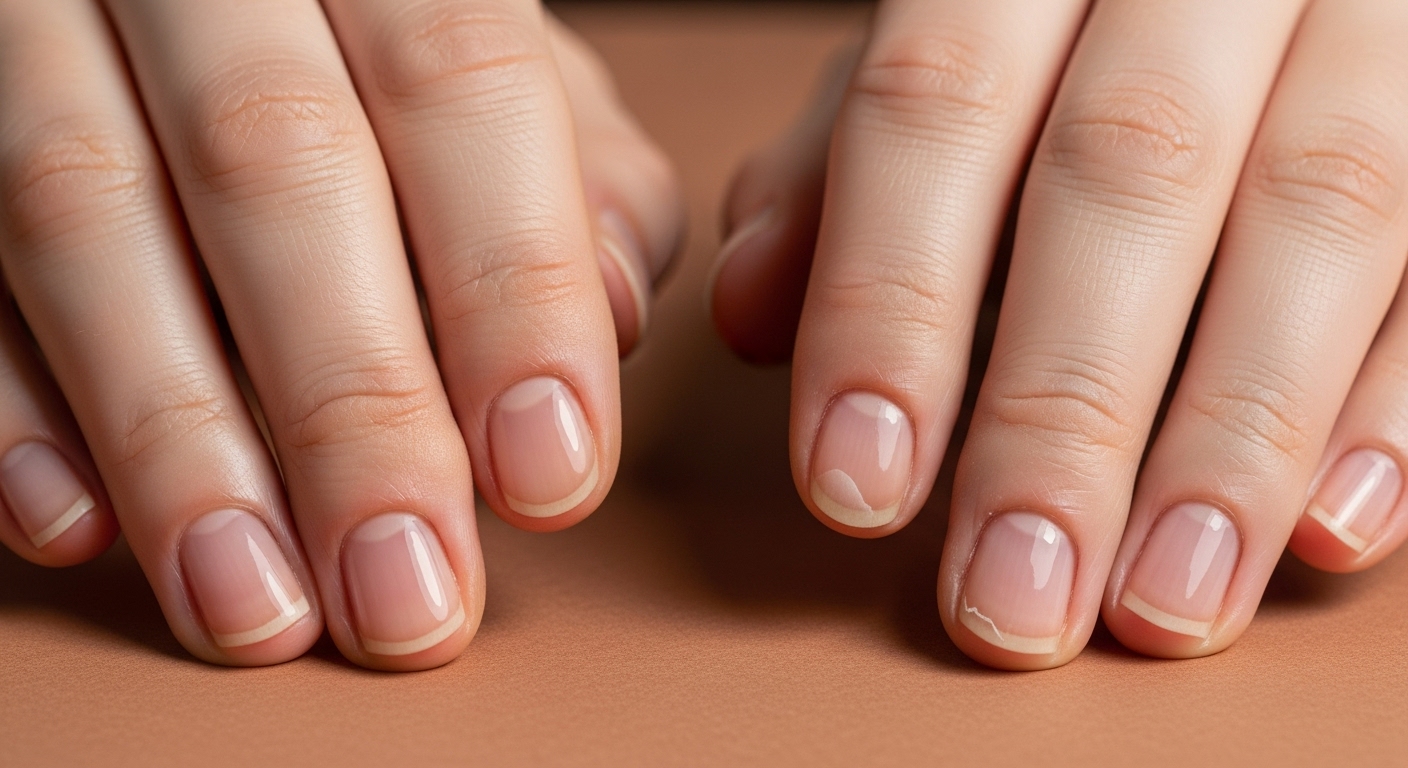 Cómo quitar el esmalte de gel en casa sin arruinar tus uñas 2 Comparacion entre una una sana tras quitar el gel correctamente y una una danada por un mal proceso