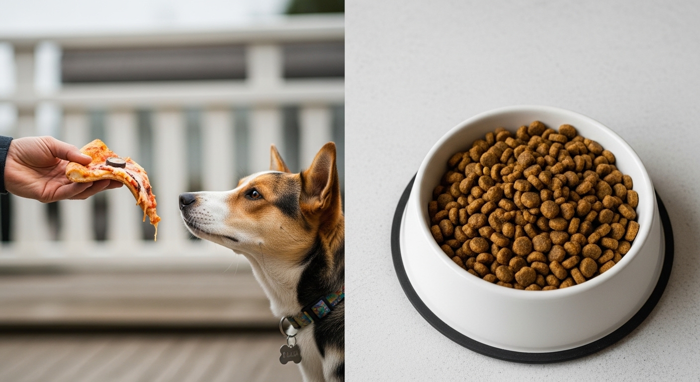 Qué humanizamos de nuestras mascotas sin darnos cuenta (y cómo les afecta) 1 Contraste entre ofrecer comida humana peligrosa y la alimentacion balanceada adecuada para perros