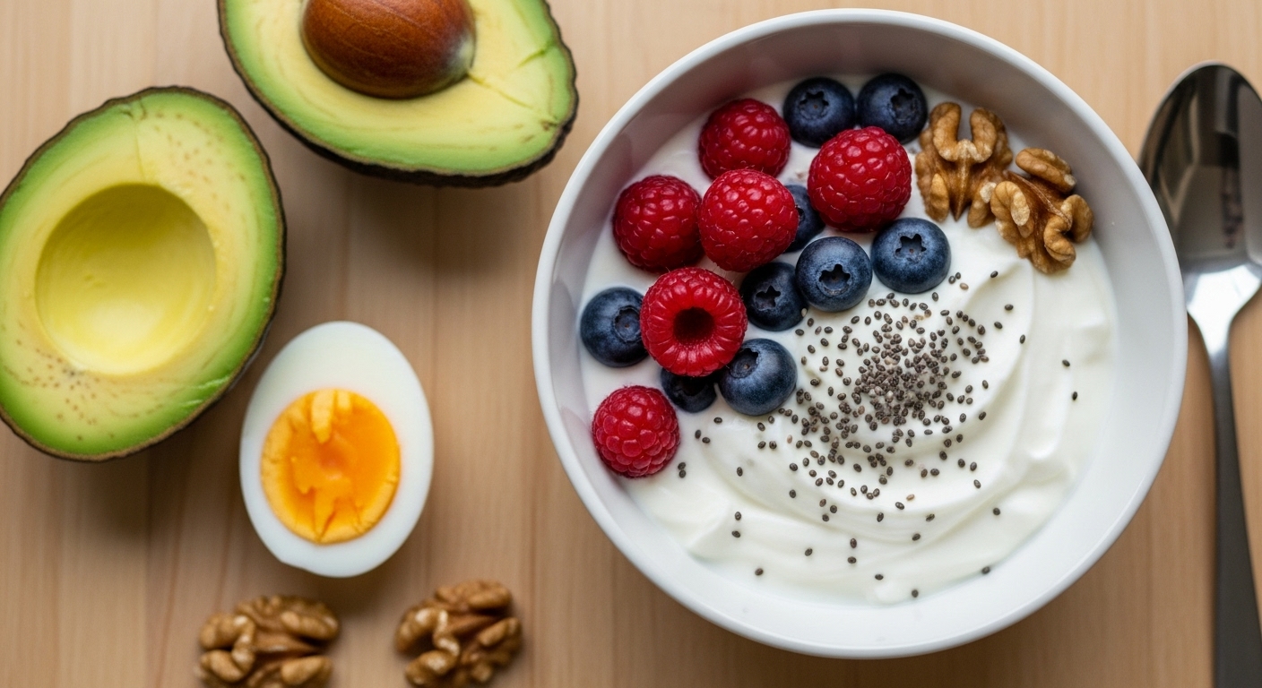 Hábitos matutinos de personas con alta energía (que no toman café) 2 Desayuno saludable con proteinas grasas buenas y fibra para energia sostenida