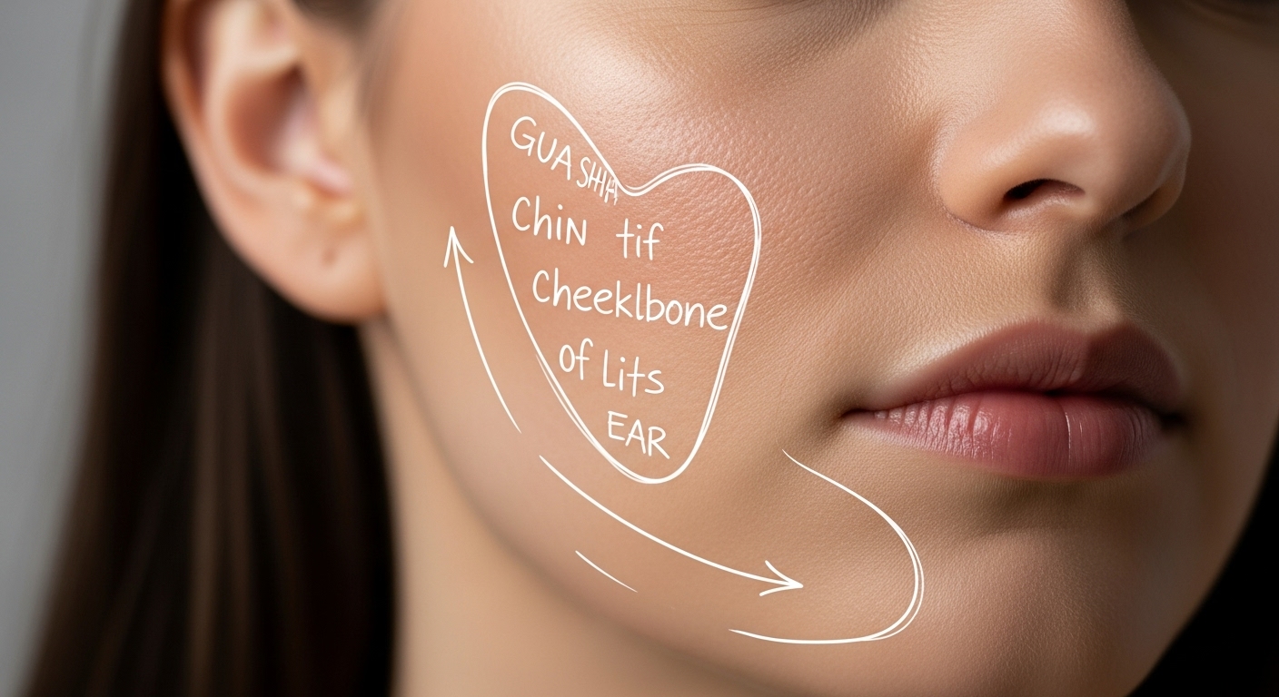 Masaje facial gua sha: beneficios reales y cómo hacerlo correctamente 2 Diagrama que muestra la direccion correcta de los movimientos del gua sha en la mandibula y la mejilla