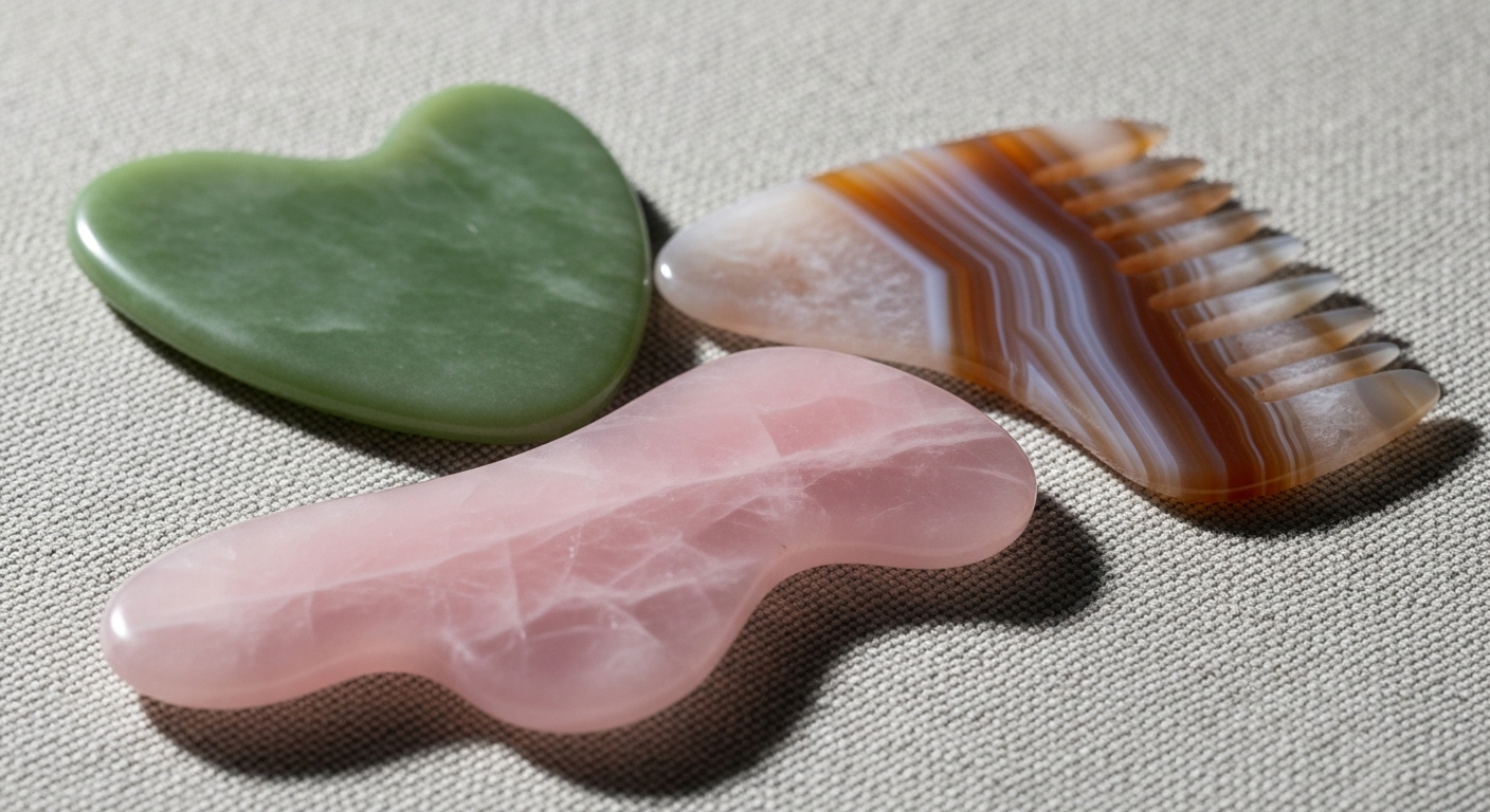 Masaje facial gua sha: beneficios reales y cómo hacerlo correctamente 1 Diferentes tipos de herramientas de gua sha de piedra natural jade cuarzo rosa y agata