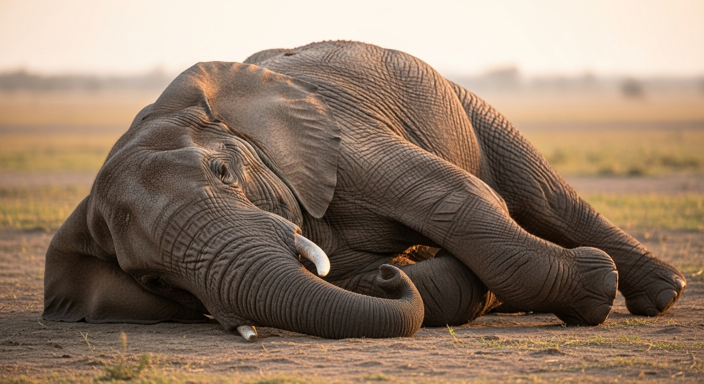 El animal que duerme solo 2 horas al día (y otros récords de sueño del reino animal) 1 Elefante africano durmiendo acostado un comportamiento que solo exhiben unas pocas horas cada varios dias