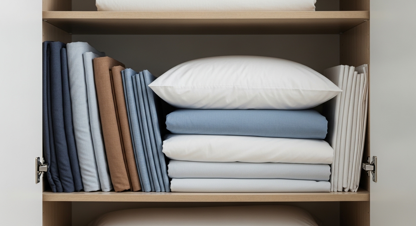 El truco definitivo para doblar una sábana ajustable en 30 segundos 2 Organizacion de juegos de sabanas dentro de fundas de almohada en un armario ordenado