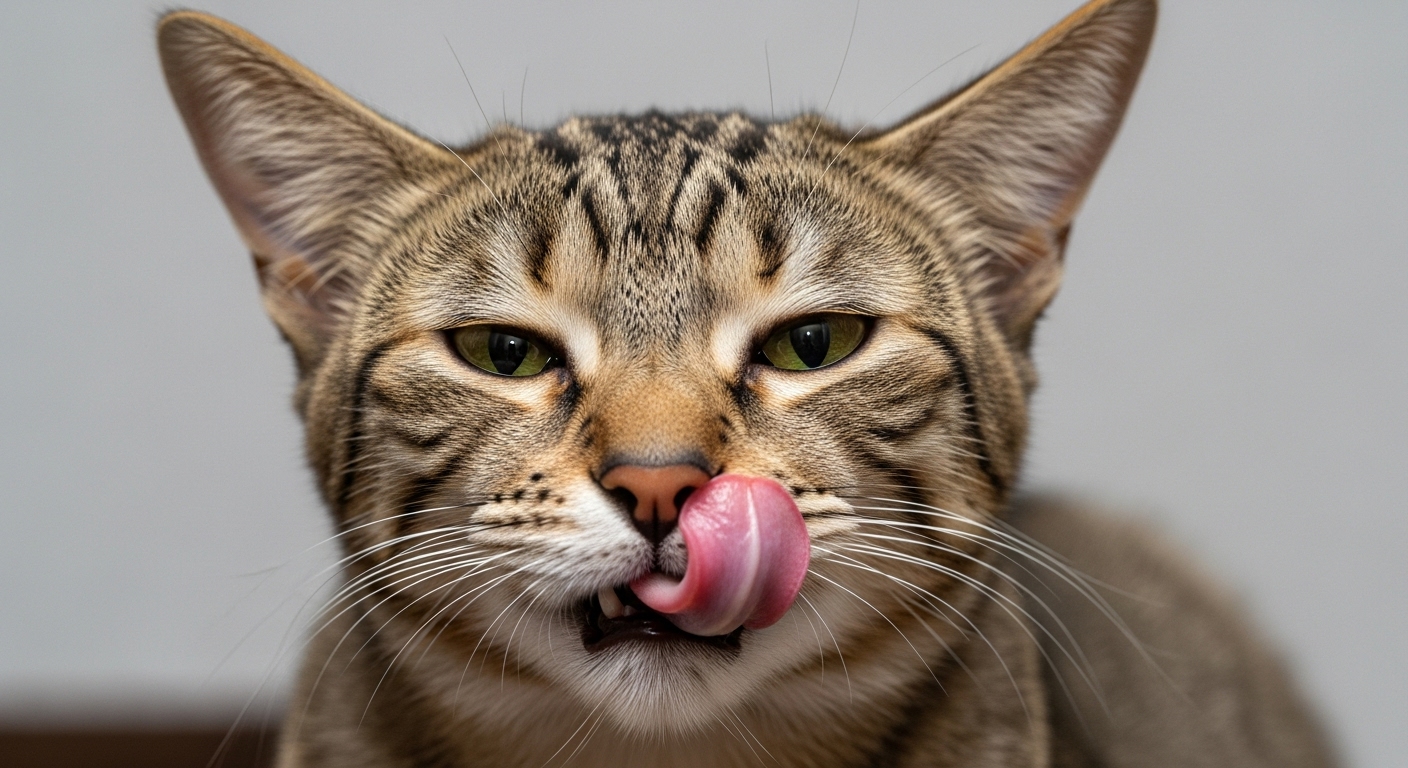 Qué humanizamos de nuestras mascotas sin darnos cuenta (y cómo les afecta) 2 Primer plano de un gato mostrando senales de estres sutiles orejas hacia atras y lamido de labios