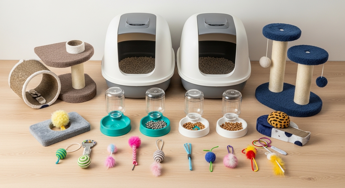 Cómo introducir un gato nuevo a un hogar donde ya hay otro (sin guerra) 1 Suministros duplicados para gatos areneros comederos rascadores y juguetes