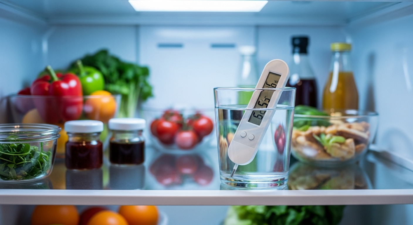 Cómo organizar tu nevera para que la comida dure más (método científico) 1 Termometro de nevera mostrando la temperatura ideal de 4 grados centigrados para la conservacion de alimentos