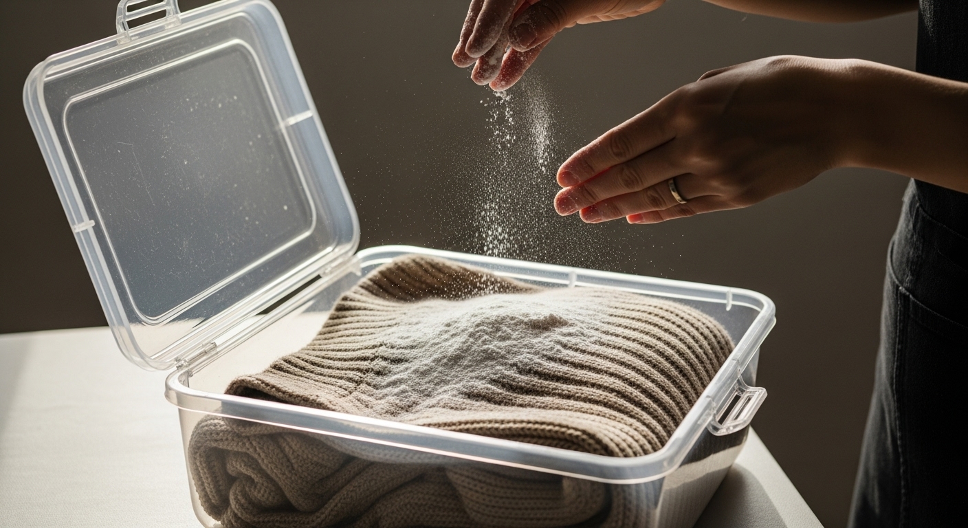 Cómo quitar el olor a humo de la ropa sin necesidad de lavarla 2 Tratamiento con bicarbonato de sodio para desodorizar un sueter de lana en una caja