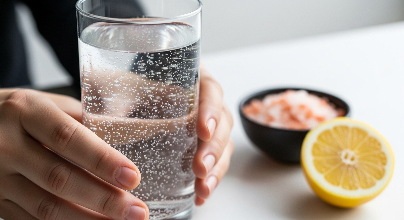 Hábitos matutinos de personas con alta energía (que no toman café) 1 Vaso de agua con electrolitos para hidratacion matutina profunda