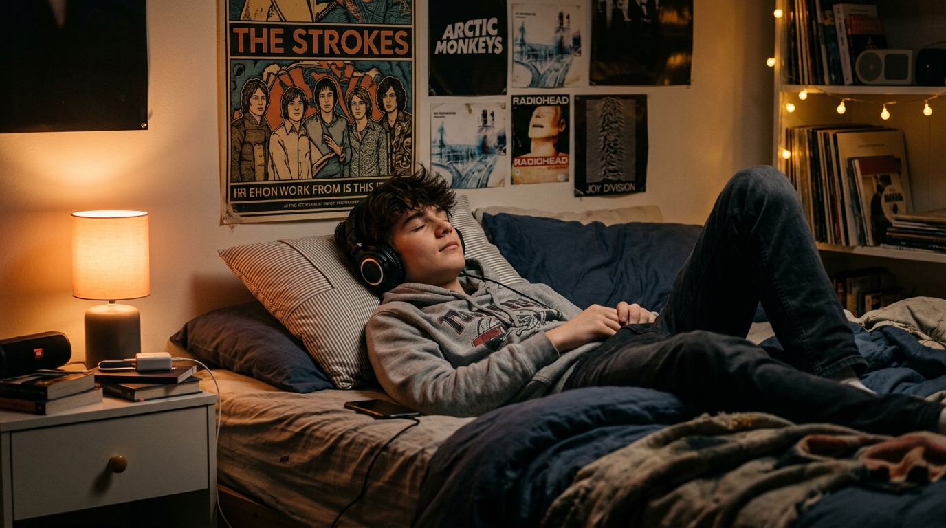 Por qué recordamos canciones de la infancia con tanta claridad (incluso la letra) 2 Adolescente concentrado escuchando musica en su habitacion