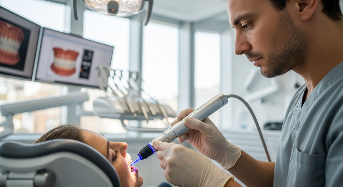 Cómo Mejorar Tu Sonrisa Sin Procedimientos Agresivos y Con Soluciones Modernas 1 Escáner intraoral 3D en clínica dental moderna