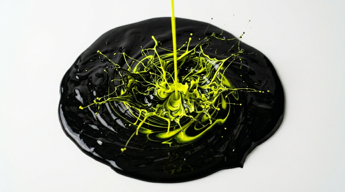 La psicología detrás de los videos de "oddly satisfying" (curiosamente satisfactorios) 2 Vista cenital de pintura amarilla cayendo sobre pintura negra formando un remolino