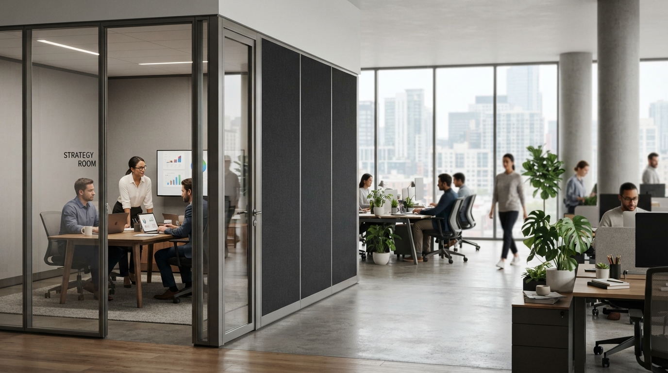Mamparas de Oficina: Tipos y Cómo Elegir la Mejor Opción 1 Diferentes tipos de mamparas para oficinas