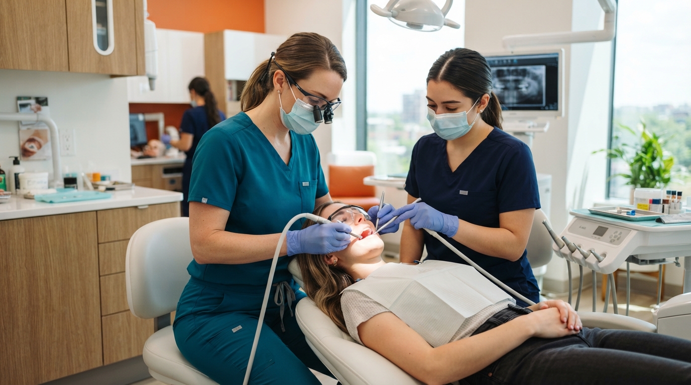 Cómo elegir un dentista sin arrepentirte después 1 Equipo dental atendiendo a un paciente