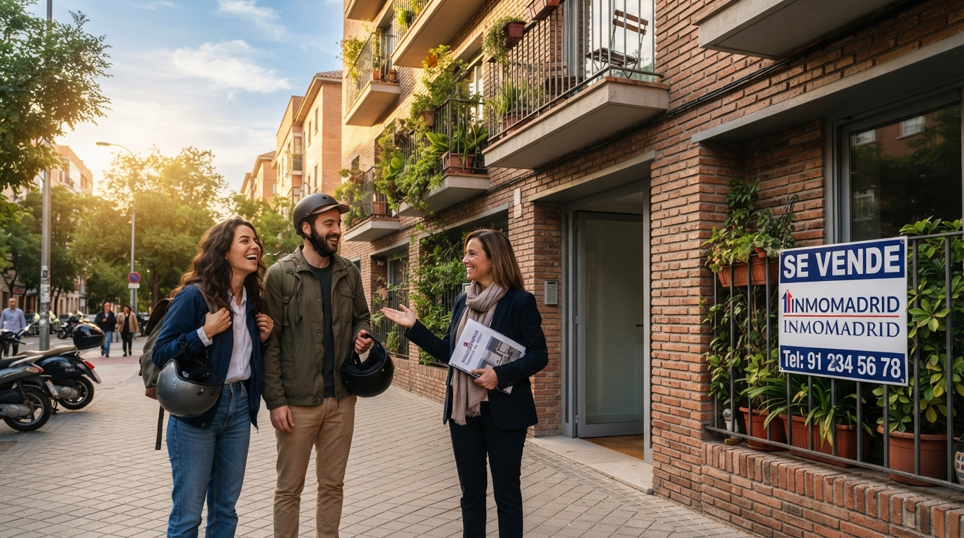 Cómo Elegir Hipoteca En Madrid Y Evitar Errores Antes De Firmar 3 Pareja joven visitando una vivienda con agente inmobiliario en Madrid