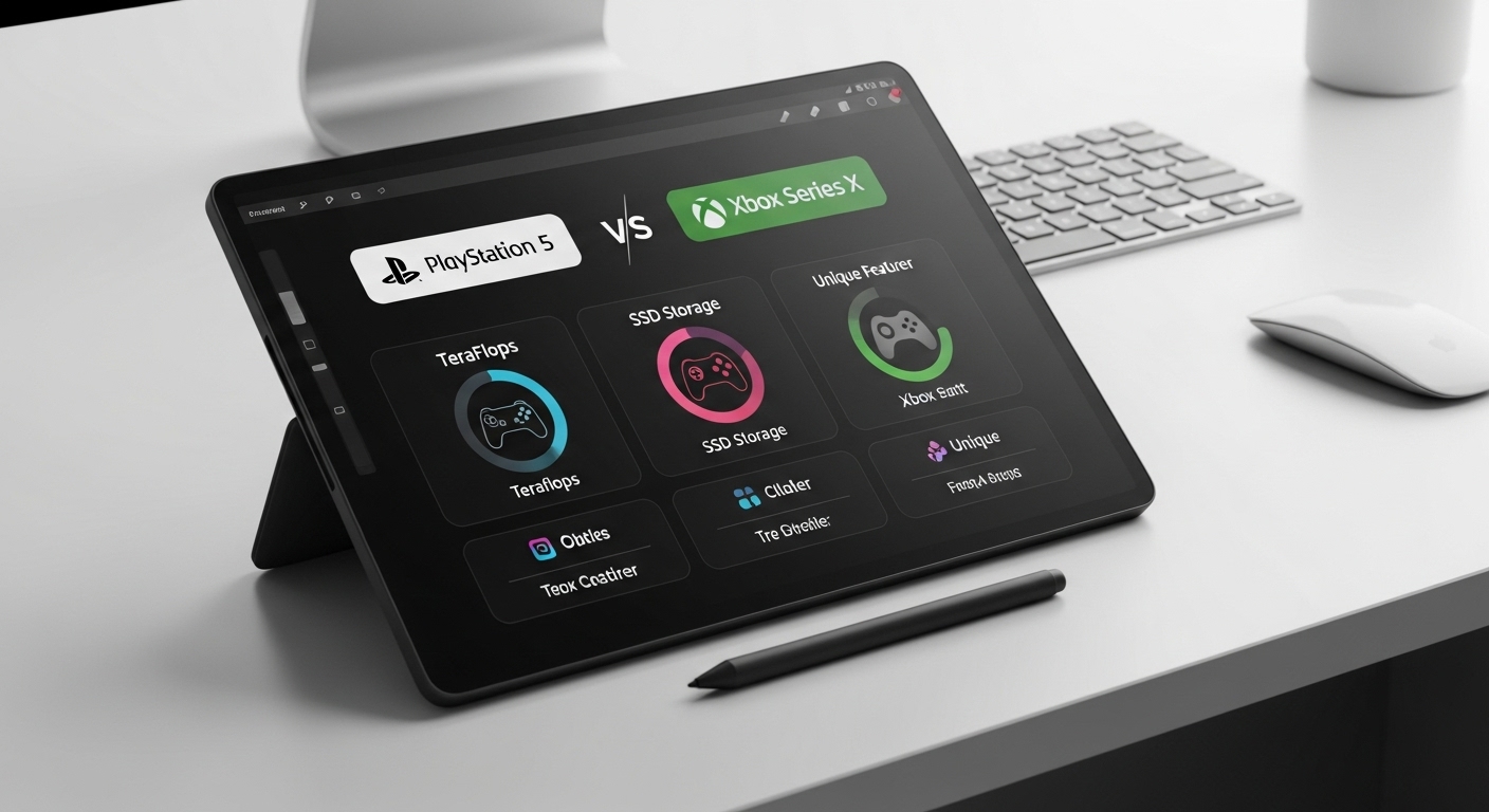 Infografia comparando las especificaciones tecnicas de PS5 y Xbox Series X
