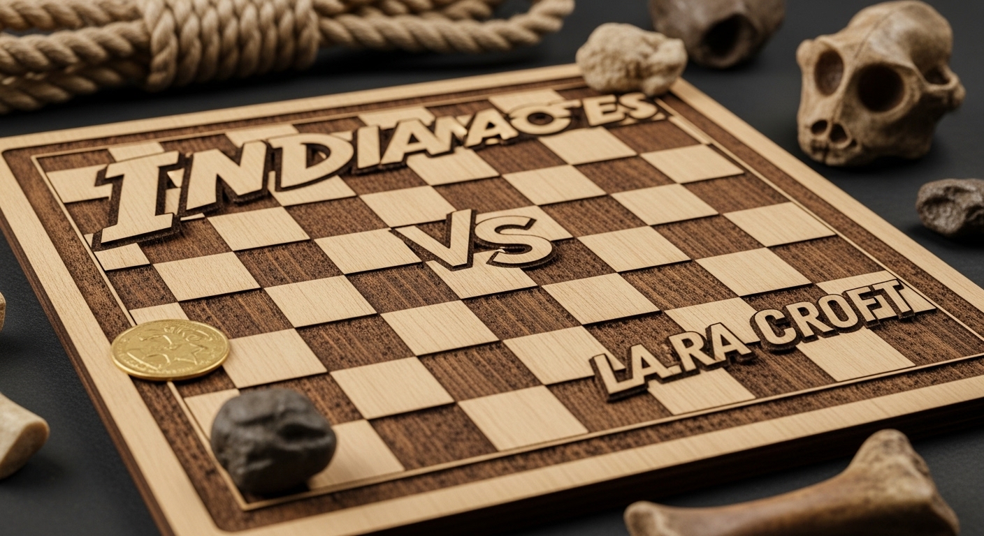 Logos de Indiana Jones y Lara Croft enfrentados en una tabla comparativa visual