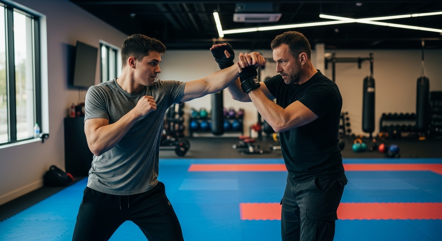 Actores que Hicieron sus Propias Escenas Peligrosas sin Dobles 2 Actor entrenando con coordinador de acrobacias para escena peligrosa