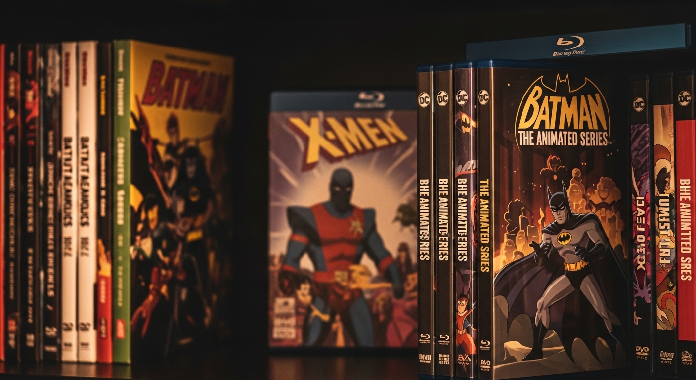 Marvel vs. DC: ¿Quién Tiene el Mejor Universo Animado? 2 Coleccion de series animadas clasicas de Batman y X Men en estante