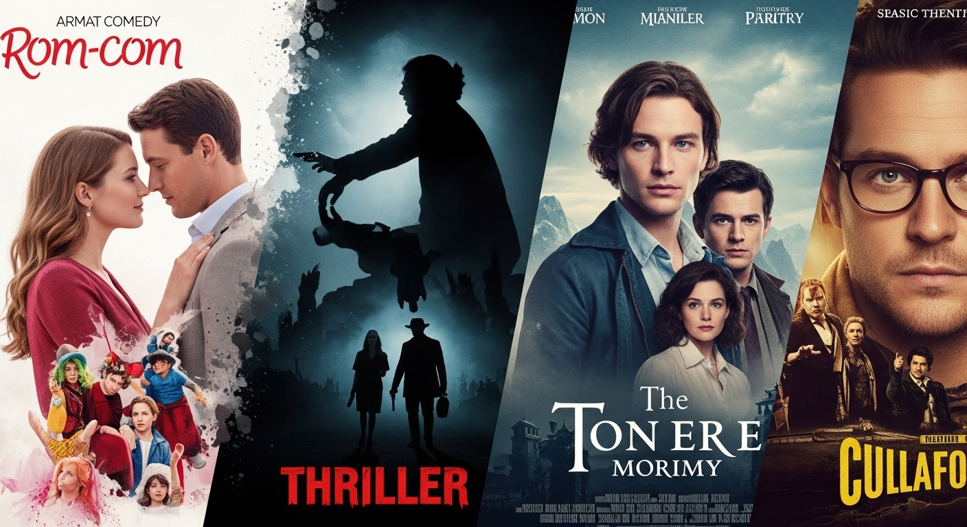 Collage de diferentes generos de peliculas para ver en pareja