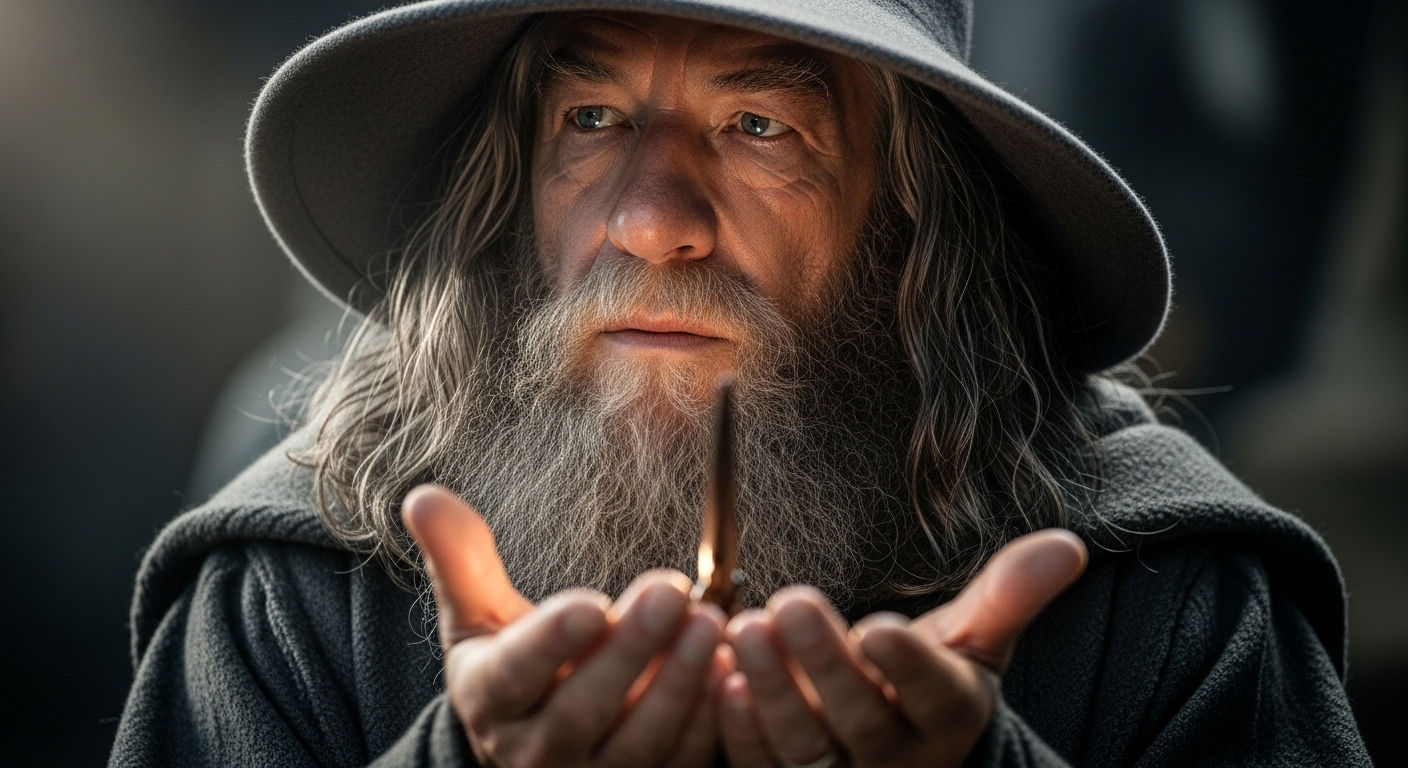 Gandalf el Gris usando magia a traves de la voluntad y la palabra