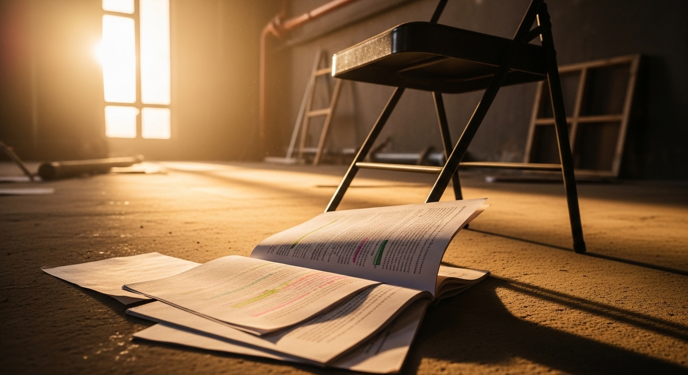 Frases de Películas que se Colaron en el Guión y se Volvieron Icónicas 1 Guion de cine marcado y abierto en el suelo representando la flexibilidad creativa durante el rodaje