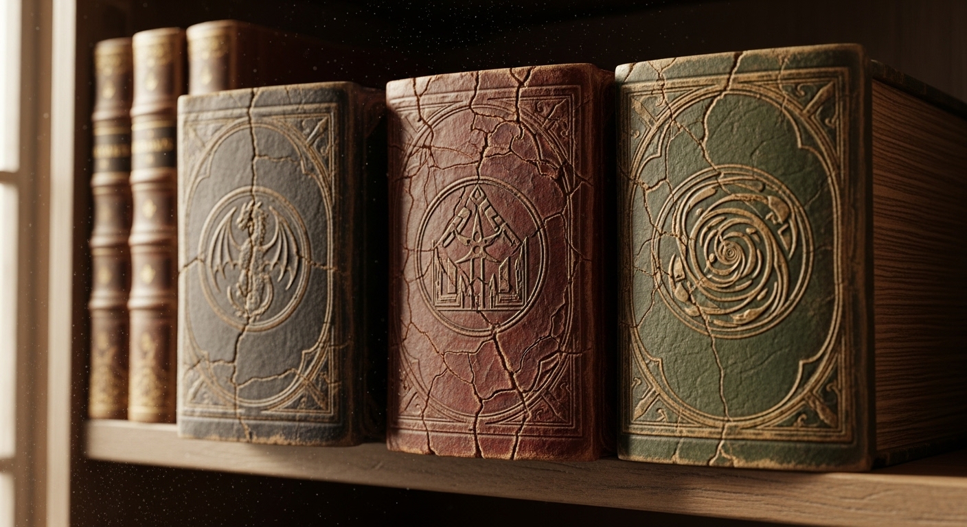 Libros antiguos que representan las diferentes Eras de la historia de Tamriel