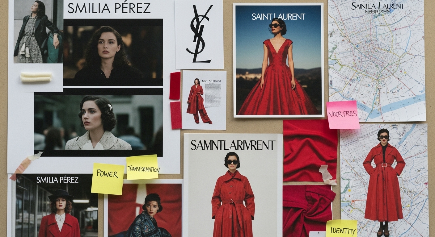 Moodboard o tablero de inspiracion para el diseno de vestuario de una pelicula contemporanea mostrando referencias visuales