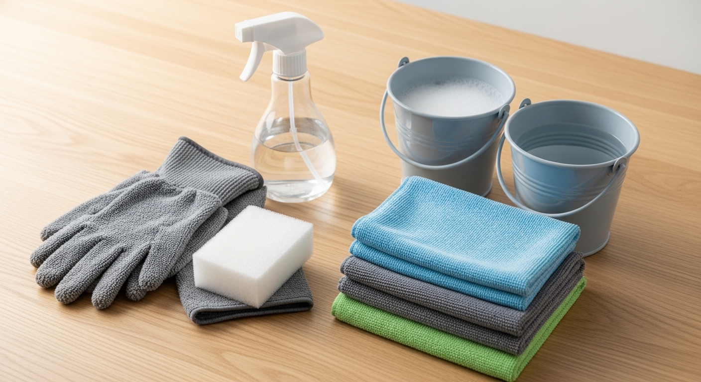 Conjunto de herramientas esenciales para la limpieza de persianas venecianas