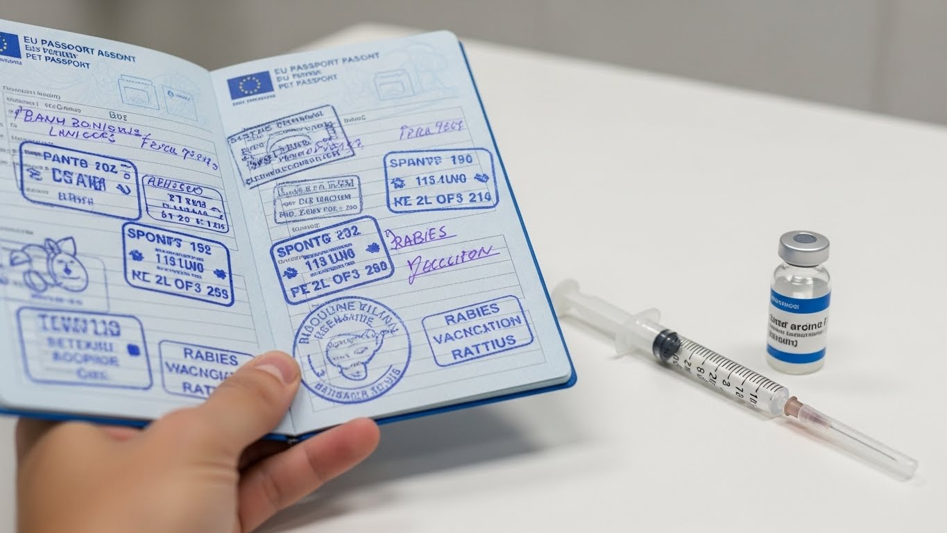 Paginas internas del pasaporte para mascotas con sellos de vacunacion antirrabica