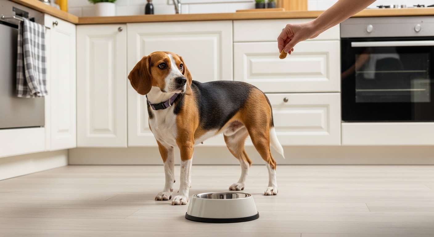 Perro mostrando tension cerca de su comedero ilustrando el manejo de la proteccion de recursos