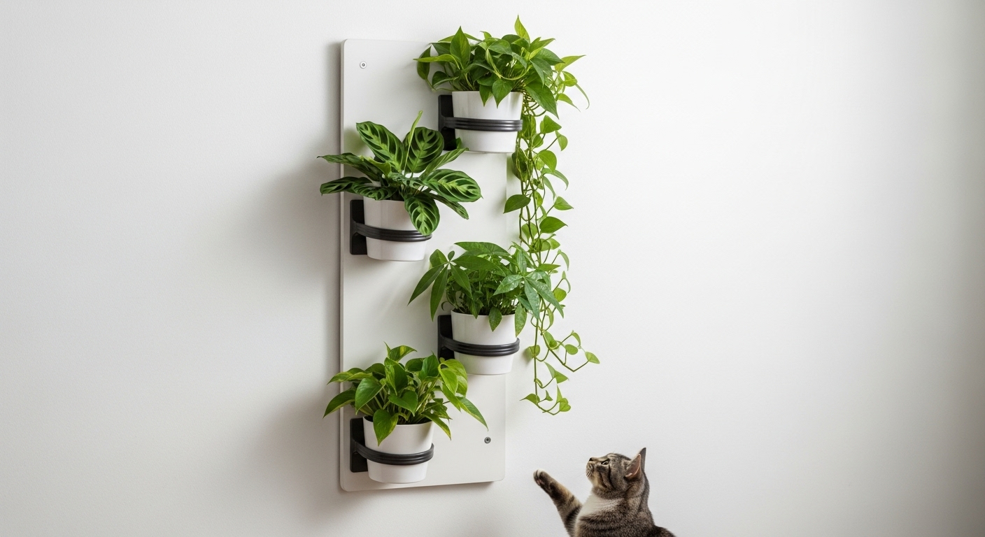Plantas seguras para gatos colocadas en una estanteria alta fuera de su alcance 1