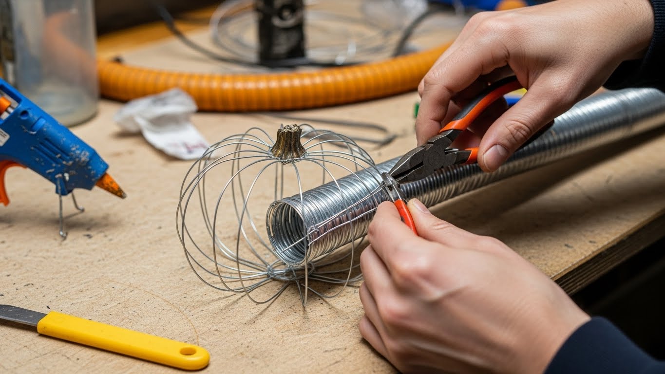 Proceso detallado de creacion de la estructura de alambre para una calabaza de manguera de secadora