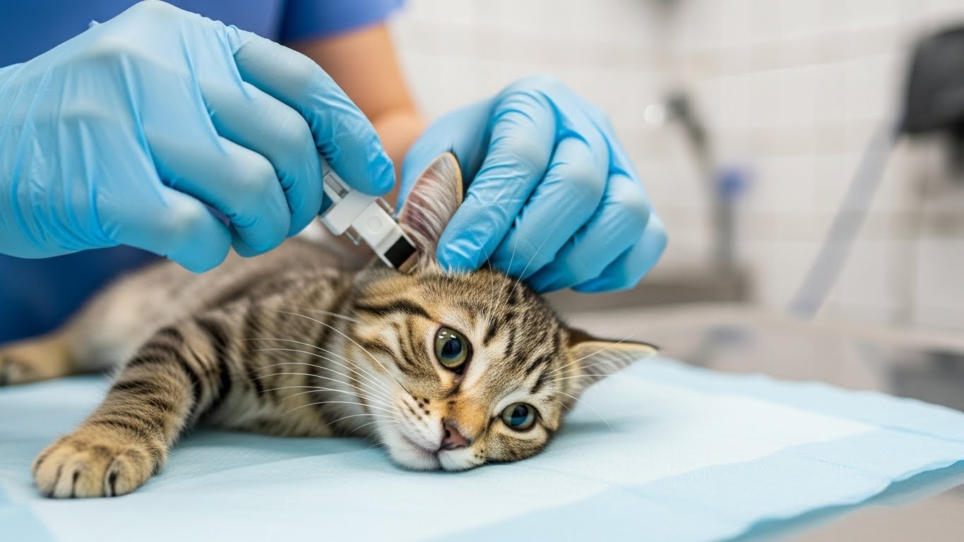 Veterinario poniendo microchip ISO a un gato requisito para pasaporte UE
