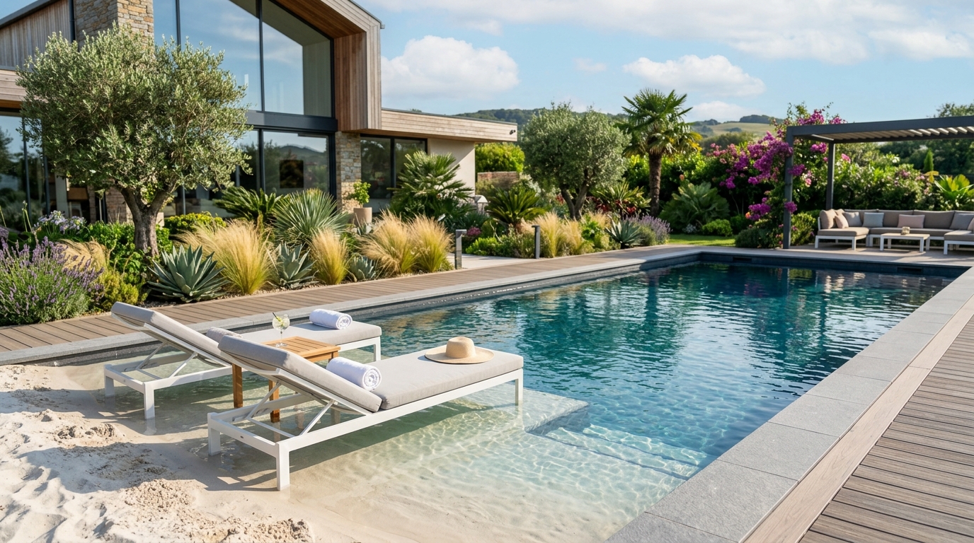 Piscina prefabricada con zona de playa