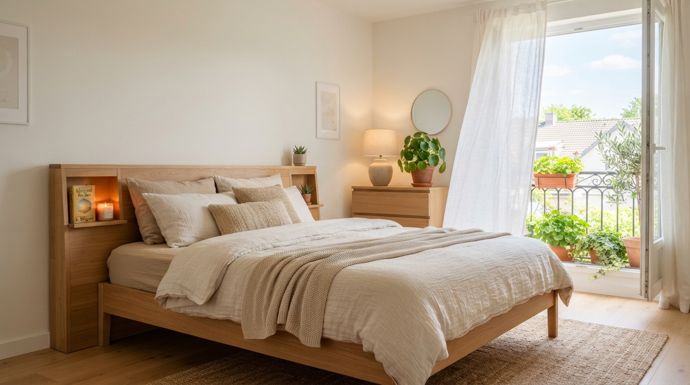 Cómo preparar tu casa para el verano con muebles duraderos y funcionales 4 Dormitorio luminoso y ordenado con almacenaje inteligente y decoracion veraniega