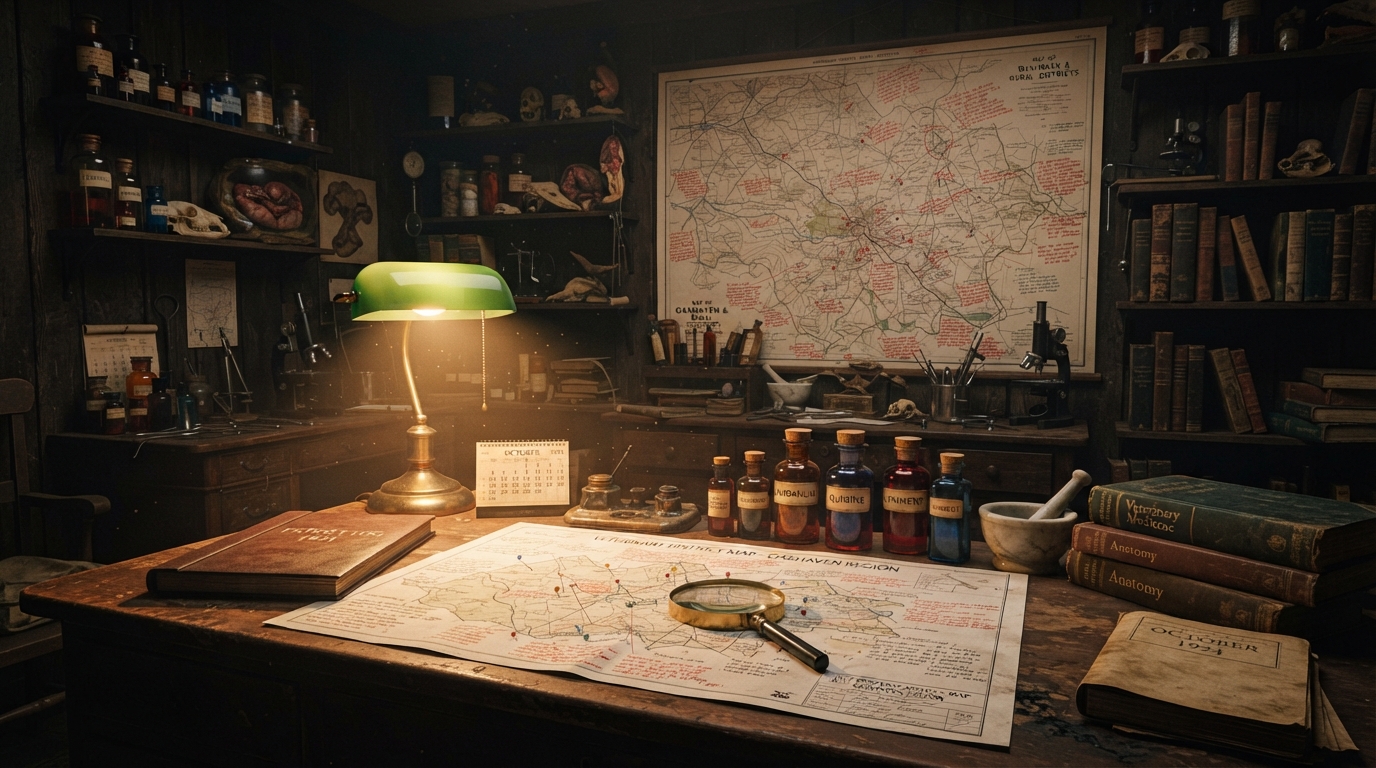 Campoevento: descubre un espacio ideal para eventos y actividades grupales en Toledo 1 Interior del escape room de Campoevento un despacho de veterinario lleno de misterio