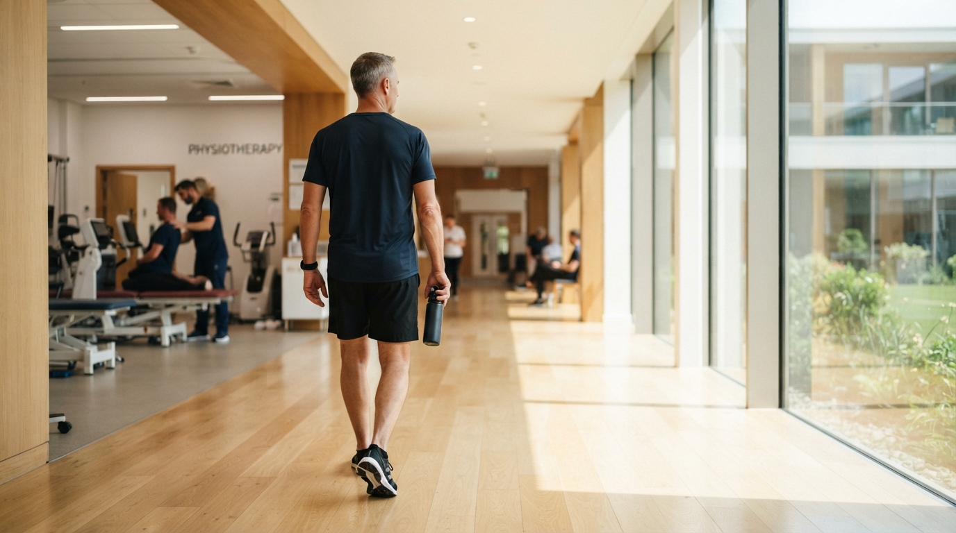 Paciente caminando con normalidad tras recibir tratamiento de fisioterapia invasiva