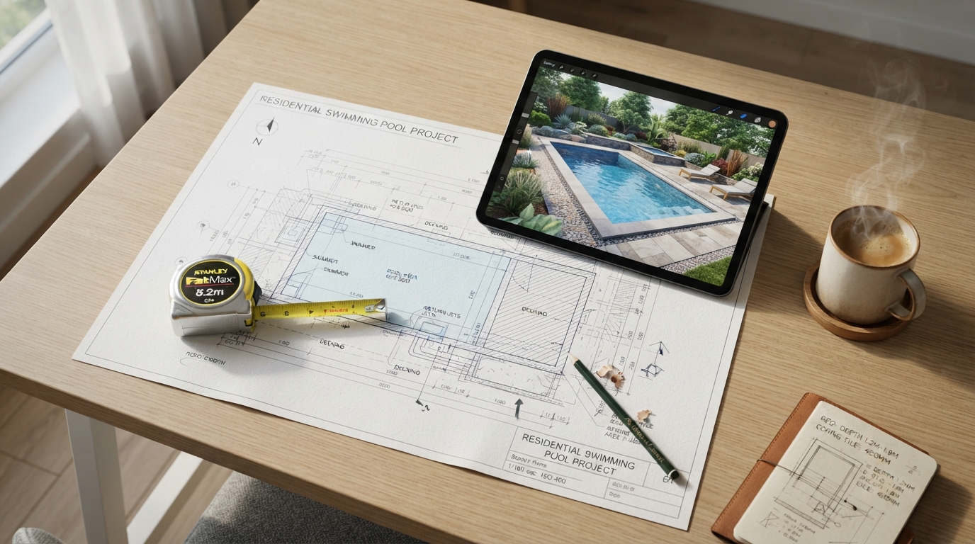 Cómo Tener una Piscina en Casa Sin Cometer Errores 1 Planos y diseno de una piscina en una oficina de arquitectura 1