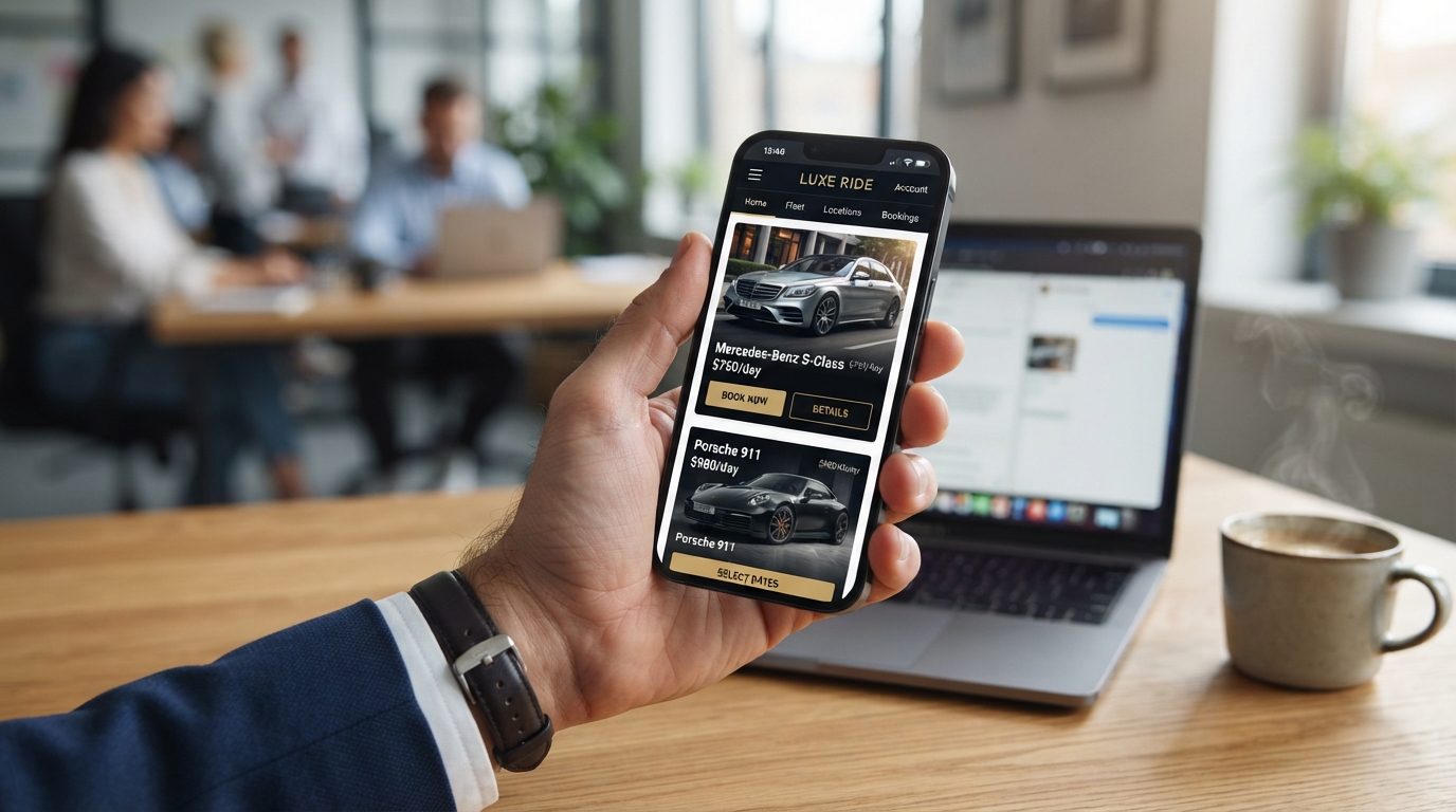 GT Rentals: así cambia un viaje cuando pruebas el alquiler de coches de lujo 1 Persona reservando un coche de lujo a traves de la aplicacion movil de GT Rentals
